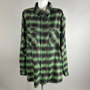 Dixxon Shirt Mens Size 3X Green Black Brown Plaid Snap Flannel Stay Grounded GC